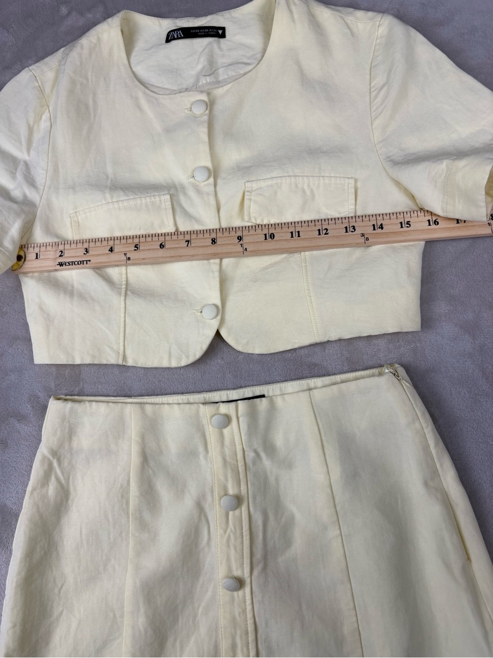 Zara Women’s Linen Blend 2 Piece Set XS Cream Crop Top Mini Skirt Co Ord - Picture 5 of 9